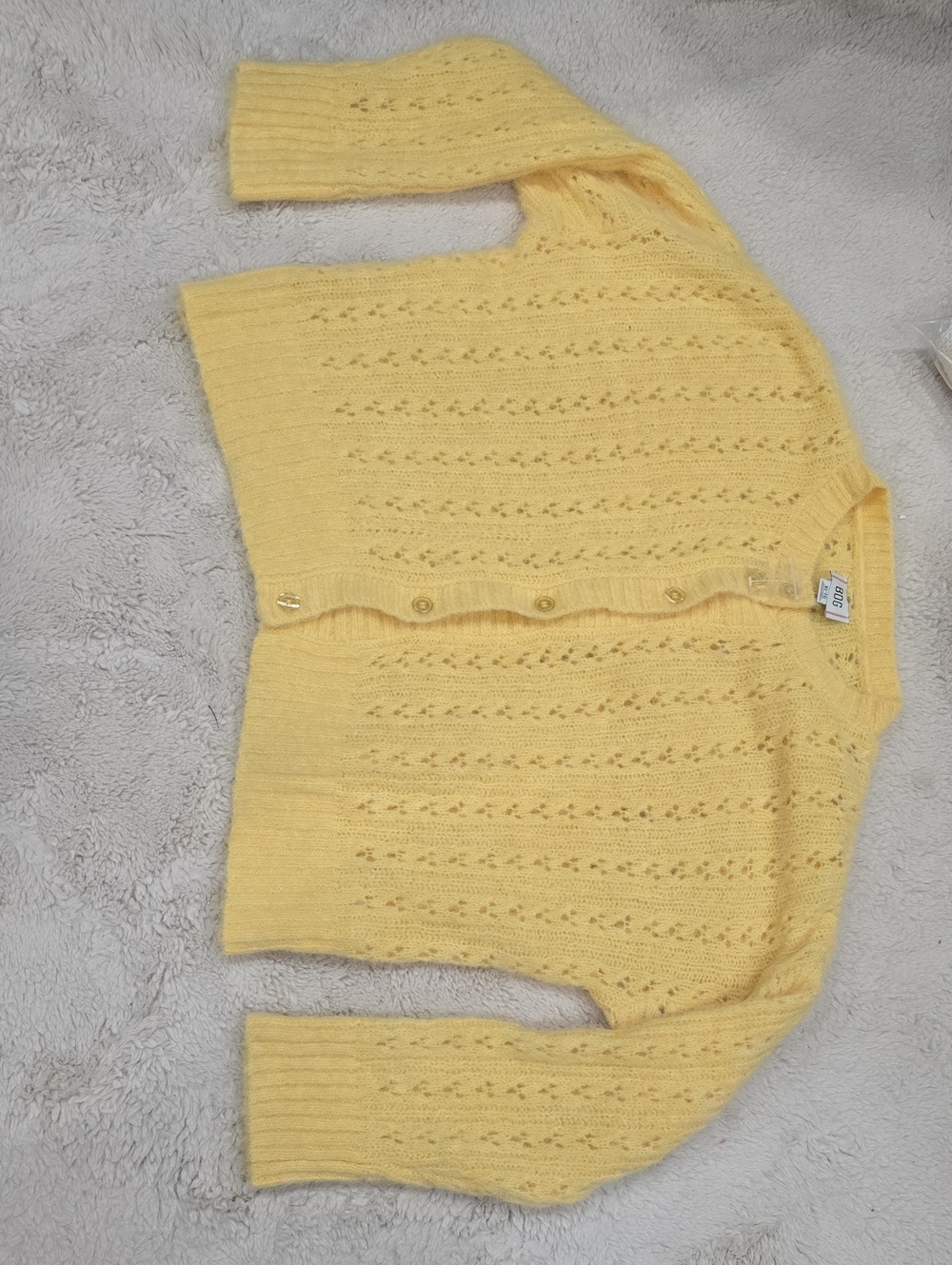 BDG Soft Yellow Openwork Button Cardigan